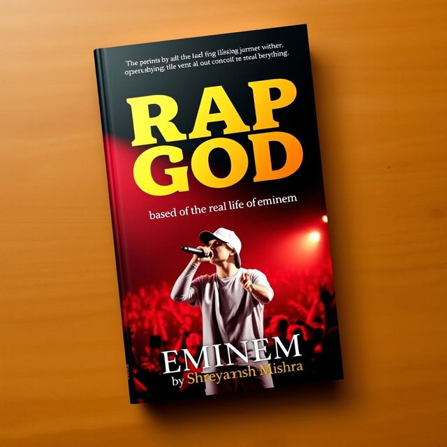 A visually stunning book cover design featuring the title "Rap God" in big, bold, and pointy font centered at the top