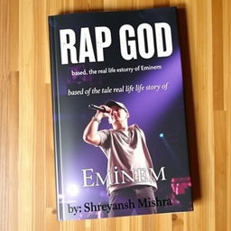 A visually stunning book cover design featuring the title "Rap God" in big, bold, and pointy font centered at the top