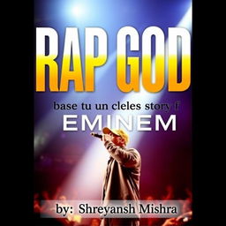 A visually stunning book cover design featuring the title "Rap God" in big, bold, and pointy font centered at the top