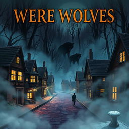A striking book cover illustrating a small town enveloped in a mysterious atmosphere accentuated by the presence of werewolves