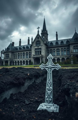 A large Victorian gothic lunatic asylum set in Ireland during the 1800s, featuring intricate architectural details typical of the era