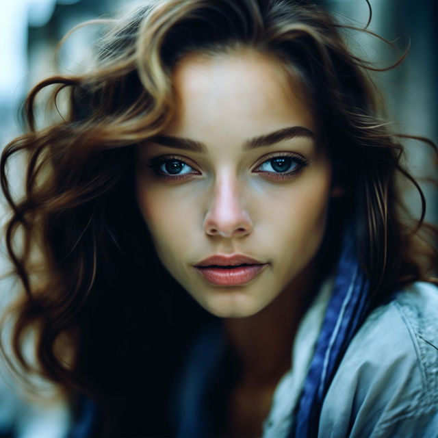 Portrait of a radiant 21-year-old woman captured with a 500mm lens.