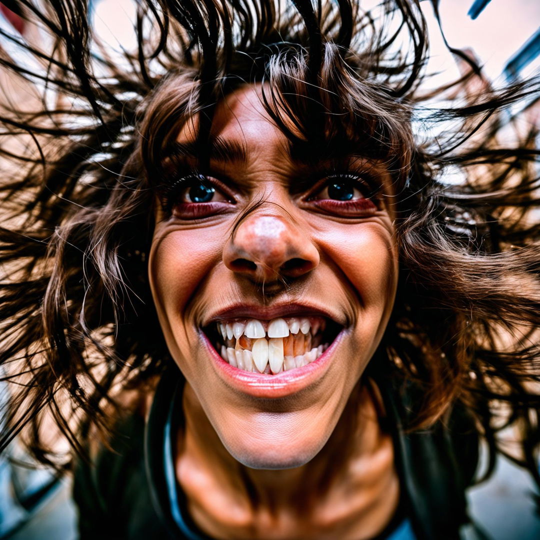 Portrait of a uniquely featured woman captured with a 10mm lens.