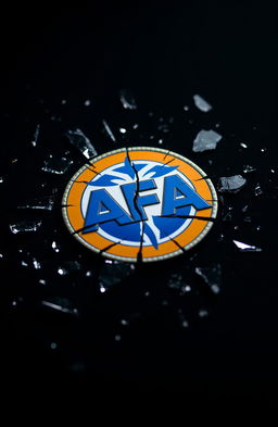 An artistic representation of a shattered AFA logo, with pieces of the logo scattered around