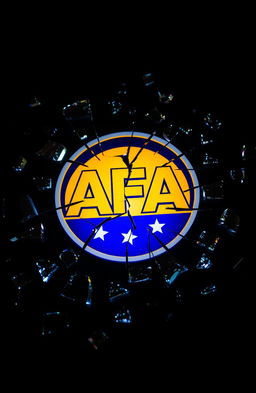 An artistic representation of a shattered AFA logo, with pieces of the logo scattered around