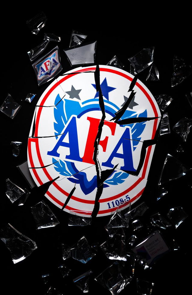 An artistic representation of a shattered AFA logo, with pieces of the logo scattered around