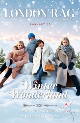 A vibrant and elegant cover page for London Rag's online magazine for January 2025, themed 'Winter Wonderland'