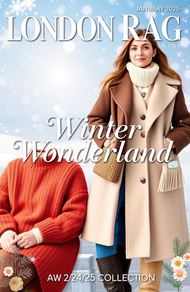 A vibrant and elegant cover page for London Rag's online magazine for January 2025, themed 'Winter Wonderland'