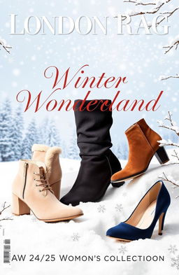 A captivating magazine cover for London Rag's January 2025 issue, themed 'Winter Wonderland'