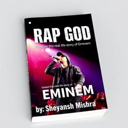 A captivating book cover design featuring the title "Rap God" in big, bold, and pointy font at the top center