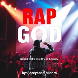 A captivating book cover design featuring the title "Rap God" in big, bold, and pointy font at the top center