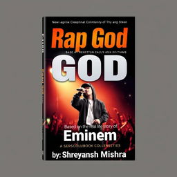 A captivating book cover design featuring the title "Rap God" in big, bold, and pointy font at the top center