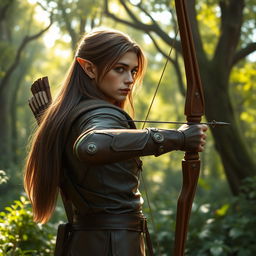 A forest elf, male, depicted from a medium distance without focusing on the face