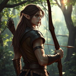A forest elf, male, depicted from a medium distance without focusing on the face