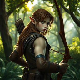 A forest elf, male, depicted from a medium distance without focusing on the face