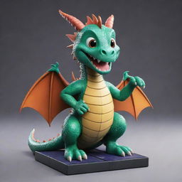 Create an image of a cute, highly detailed dragon, depicted in 3D Disney style, cheerfully clutching solar panels and a battery.