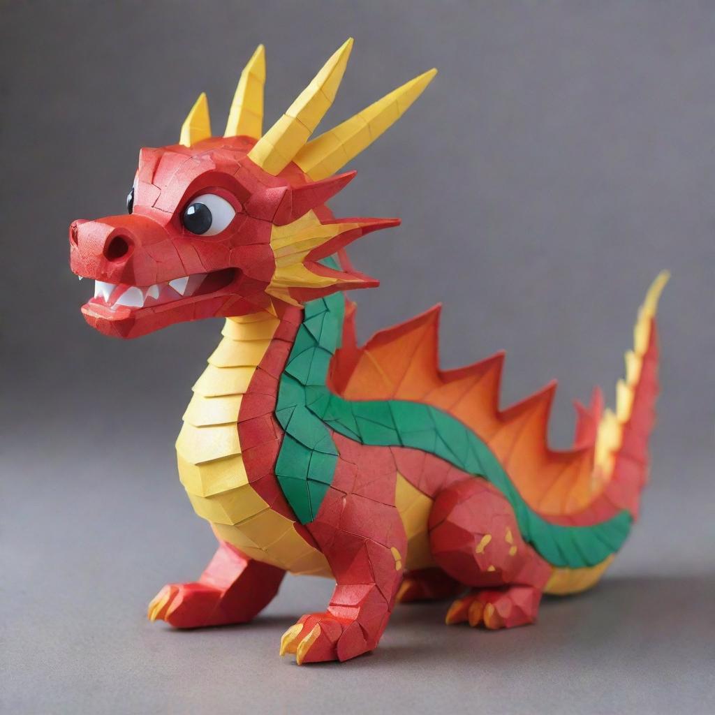 Craft a highly detailed, 3D Disney-style impression of a cute Chinese dragon. The dragon is joyously grasping solar panels and a battery, creating a playful yet profound image.