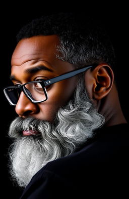 A distinguished Black man with a beard featuring grey streaks, showcasing wisdom and character