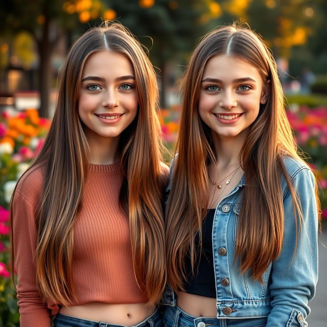 A full-body portrait featuring two 20-year-old girls, both radiating charm and confidence