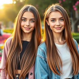 A full-body portrait featuring two 20-year-old girls, both radiating charm and confidence