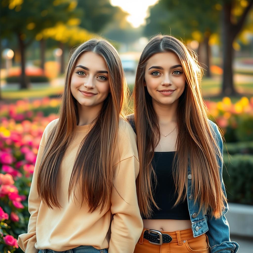 A full-body portrait featuring two 20-year-old girls, both radiating charm and confidence