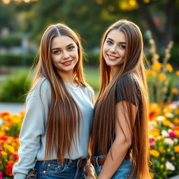 A full-body portrait featuring two 20-year-old girls, both radiating charm and confidence