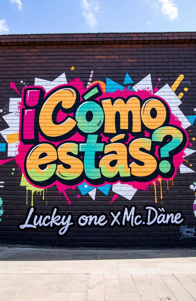 A vibrant graffiti mural on a large brick wall, featuring the words '¿Cómo estás?' artistically painted in bold, colorful letters