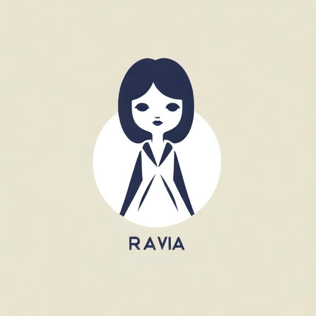 Design a chic logo for a fashion and clothing company called 'Ravia Pan'. The concept should include elements like a draping doll and sewing tools, representing the creative and craftsmanship aspects of the fashion business.