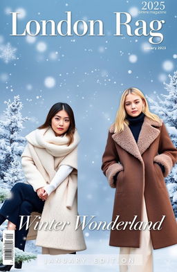 A stylish magazine cover for London Rag's online magazine, featuring the theme "Winter Wonderland" for January 2025