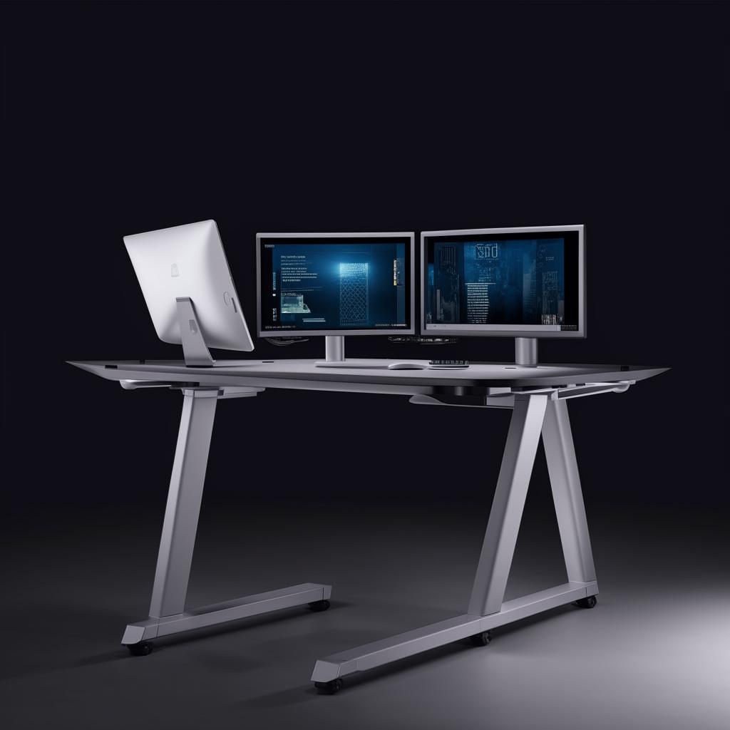 A sleek, modern workstation equipped with top-notch technology and ergonomic design, subtly illuminated.