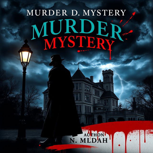 A gripping murder mystery novel cover featuring a dark and stormy night scene