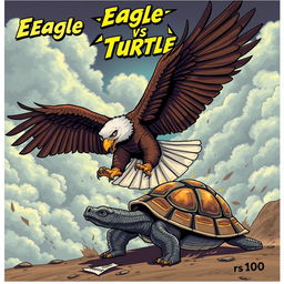 A dynamic and action-packed scene depicting a fierce battle between an eagle and a turtle