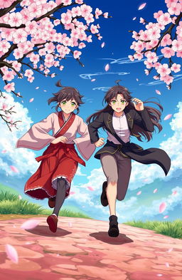 Two anime characters running towards each other, symbolizing a connection that transcends generations