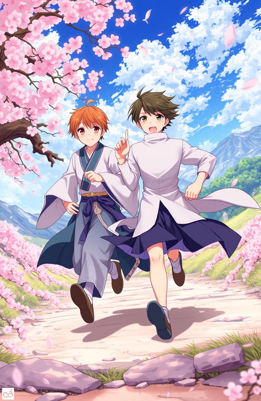 Two anime characters running towards each other, symbolizing a connection that transcends generations