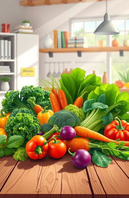 A vibrant and colorful illustration of healthy food options focusing on a variety of vegetables with a superfood theme