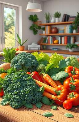 A vibrant and colorful illustration of healthy food options focusing on a variety of vegetables with a superfood theme