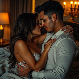 A sensual and intimate scene portraying a passionate romantic encounter between two adults