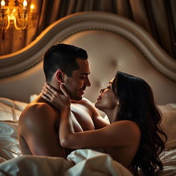 A sensual and intimate scene portraying a passionate romantic encounter between two adults