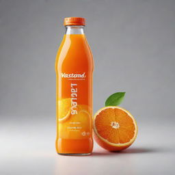 Design an image of a vibrant orange drink bottle labeled 'Vastrand'. Emphasize the freshness and vitality of the juice, with the brand name prominently displayed.