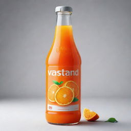 Design an image of a vibrant orange drink bottle labeled 'Vastrand'. Emphasize the freshness and vitality of the juice, with the brand name prominently displayed.