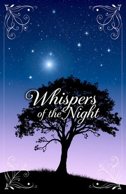 A beautifully designed poetry book cover featuring a serene night sky filled with twinkling stars, with a graceful silhouette of a tree in the foreground