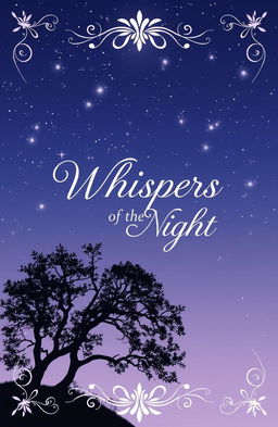 A beautifully designed poetry book cover featuring a serene night sky filled with twinkling stars, with a graceful silhouette of a tree in the foreground