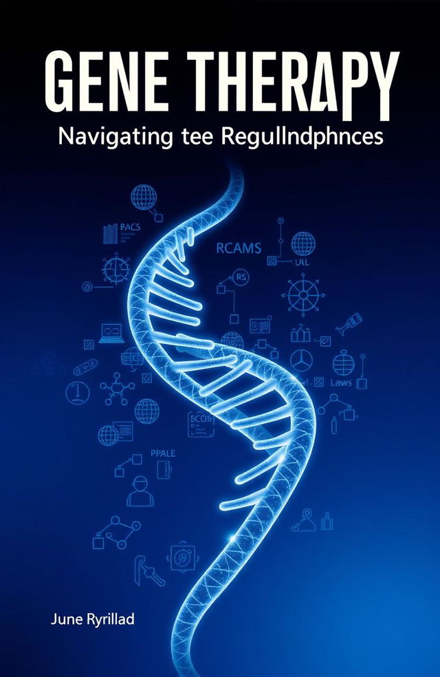 A visually appealing and professional cover page for a book titled 'Gene Therapy: Navigating the Regulatory Landscape'