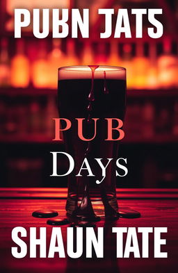 A striking book cover design for 'Pub Days' by Shaun Tate, featuring a pint glass placed prominently on a wooden bar counter