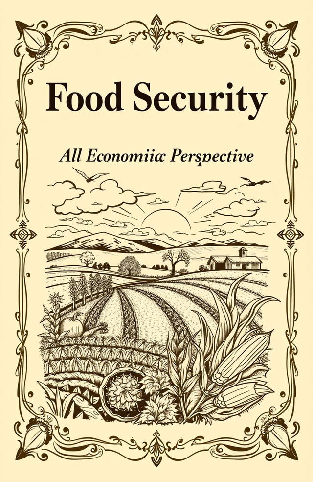 A vintage book cover design for a class 9 economics project, focusing on food security