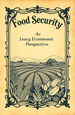 A vintage book cover design for a class 9 economics project, focusing on food security