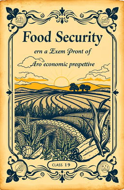 A vintage book cover design for a class 9 economics project, focusing on food security
