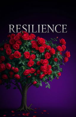 An elegant silver inscription of the word 'RESILIENCE' on a gradient background transitioning from dark blue to purple