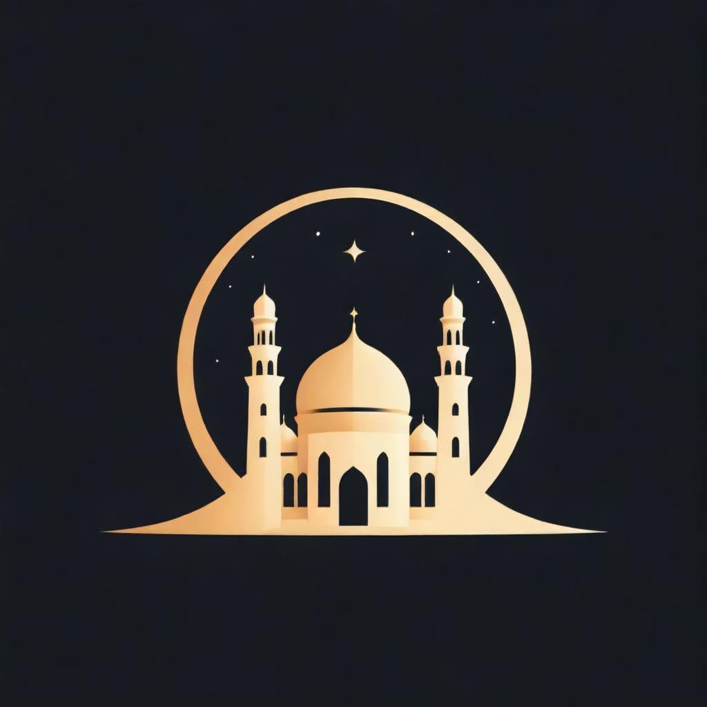 Design a logo for a travel company featuring an airplane and the Masjid Nabawi. The background should be black with a gold font.