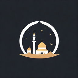 Design a logo for a travel company featuring an airplane and the Masjid Nabawi. The background should be black with a gold font.